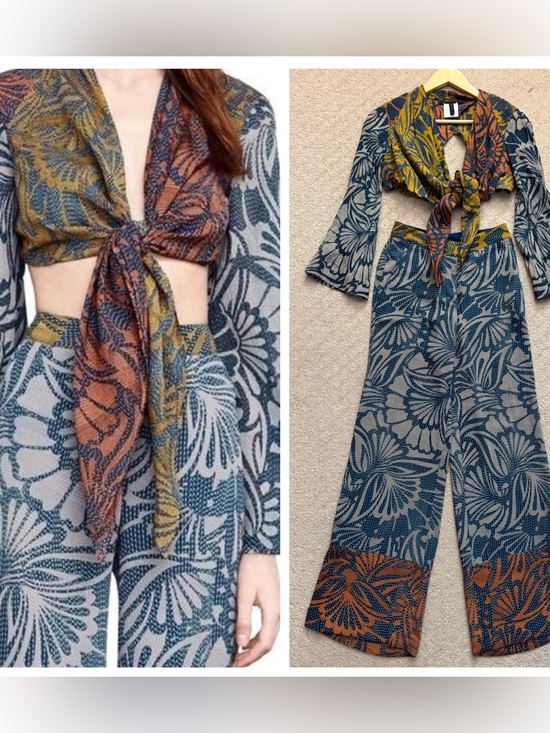 BCBGMaxAzria Pants - BCBGMaxAzria Rare 2 Piece Set Floral Vacation Festival Wide Leg Pants & Tie Top